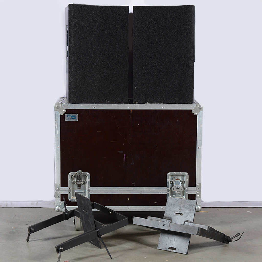 Meyer Sound UPA-2P speakers used in a flown configuration for a live audio event